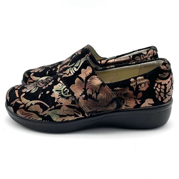 Alegria Shoes Lauryn Black Metallic Bronze Floral Comfort Clogs Women’s Size 6 - Picture 5 of 16